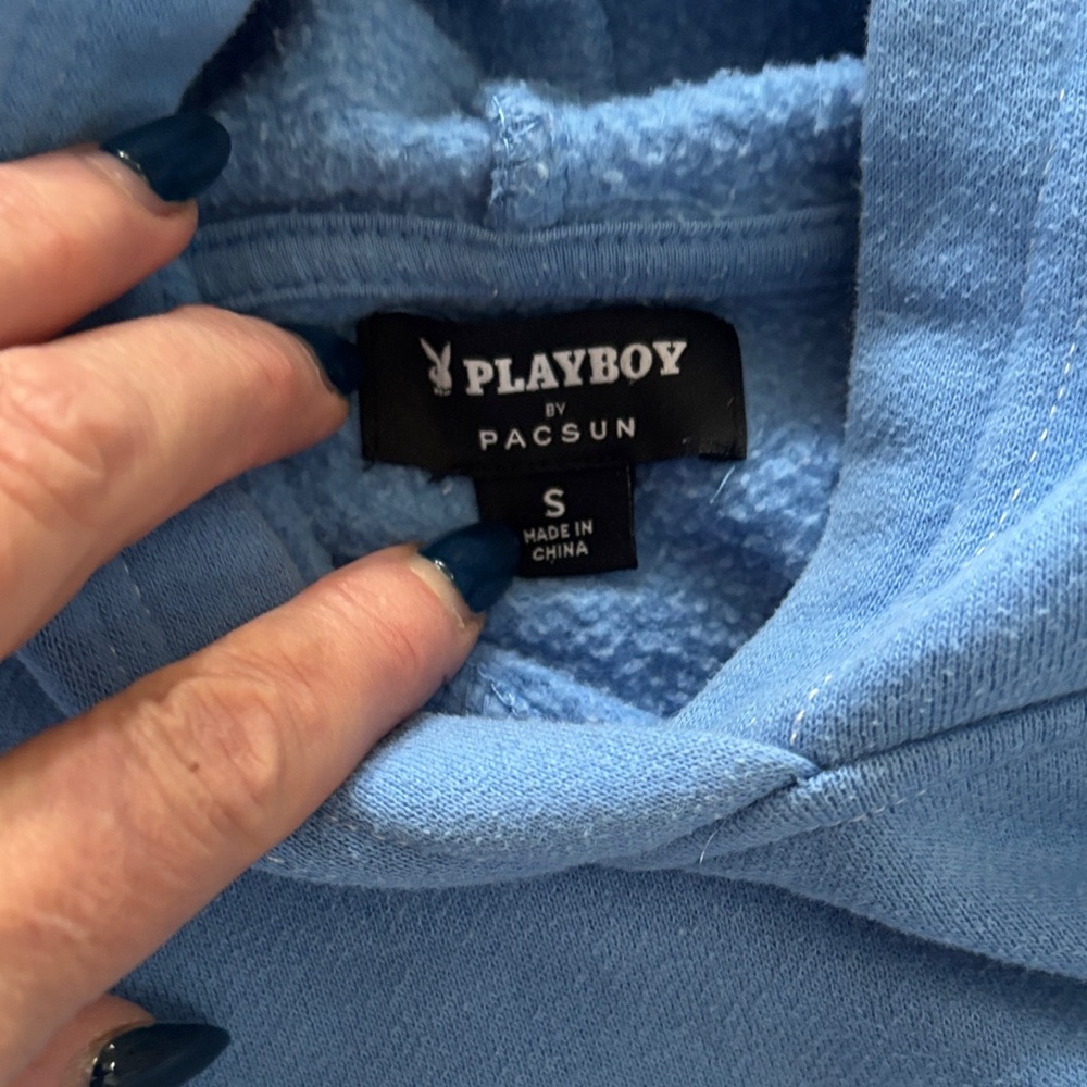 PLAYBOY Light Blue Hoodie Small - Picture 2 of 7